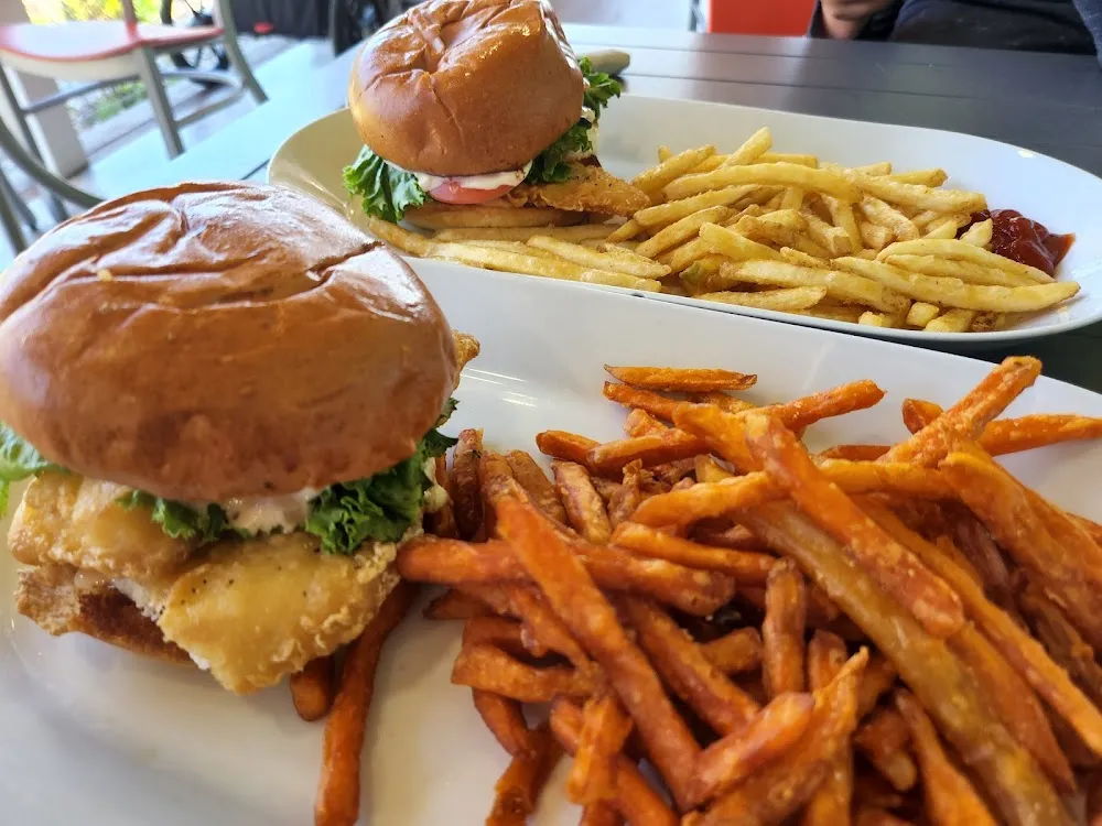 Fish Burger and Sweet Potato Fries
