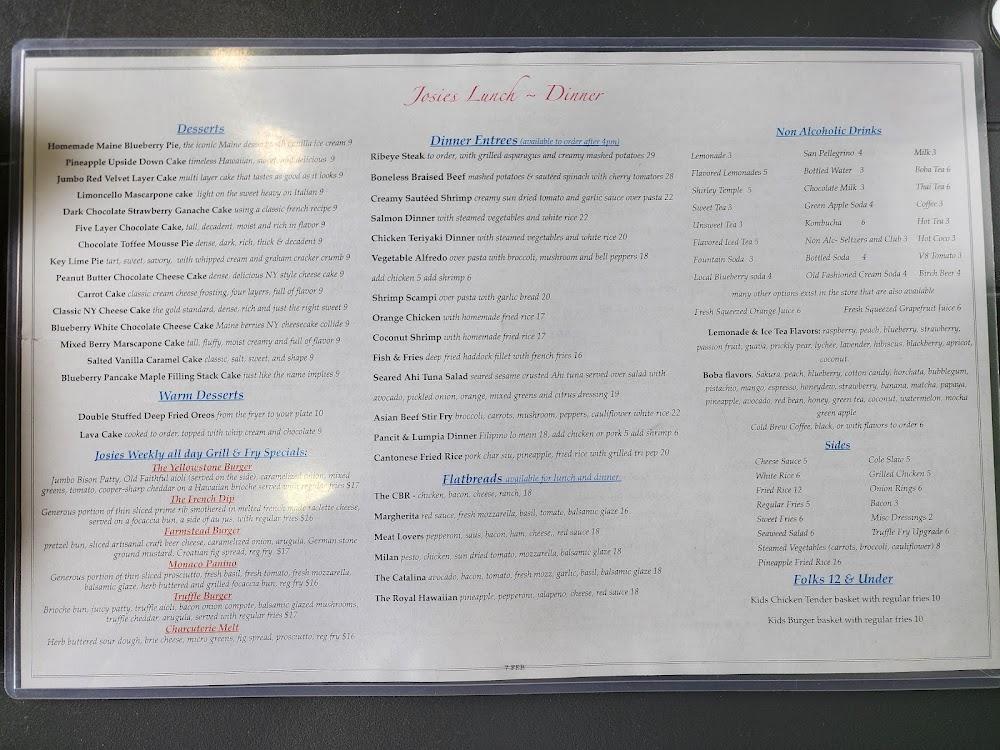 Josie's Country Store & Cafe Menu image 3